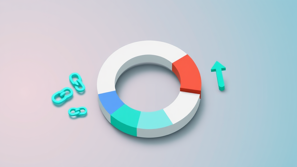 Flat isometric illustration of a link-type distribution chart — one large brand segment, several small segments, and one small red exact-match segment standing out — beside chain-link icons and a green growth arrow
