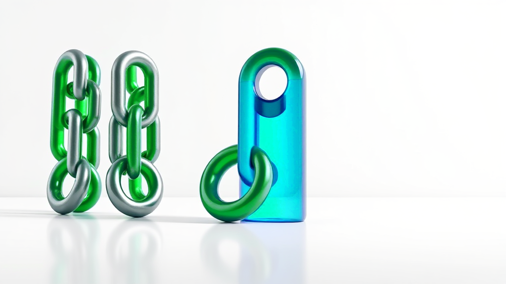 Three stacks of glass chain links on a white surface, two tall emerald stacks and a shorter blue stack with ghost links showing the missing height