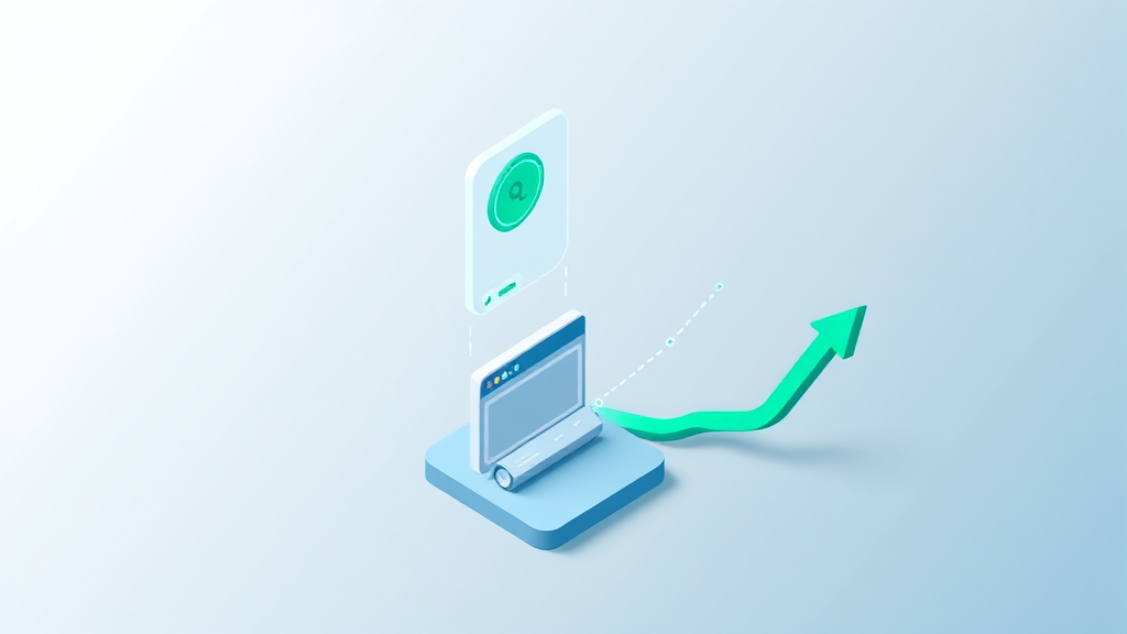 Flat isometric illustration of a website card rising through a teal chain-link authority threshold into an AI answer card that cites it, with mention dots and a green upward arrow, in emerald and blue