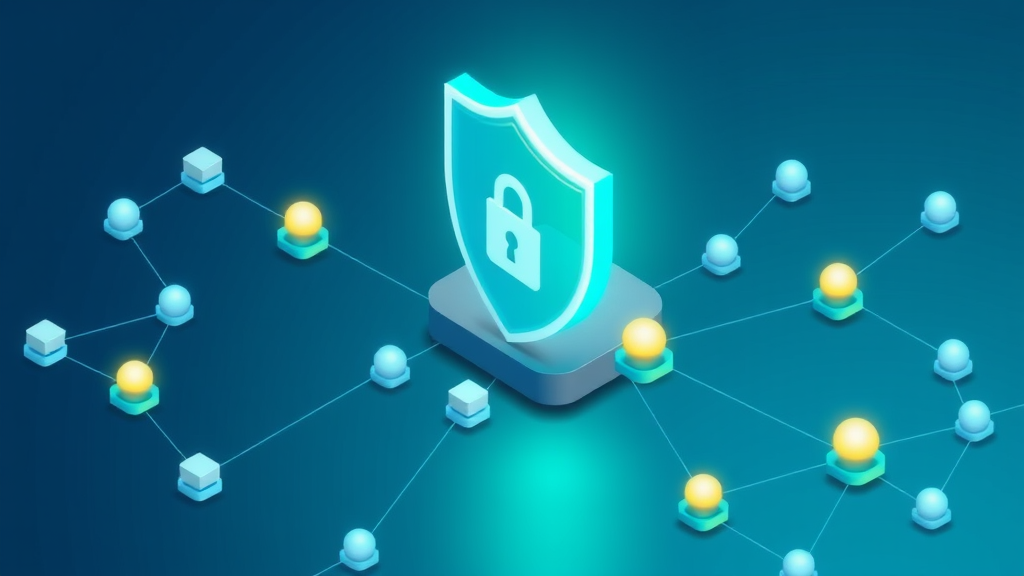 Editorial illustration of a shield filtering glowing link nodes