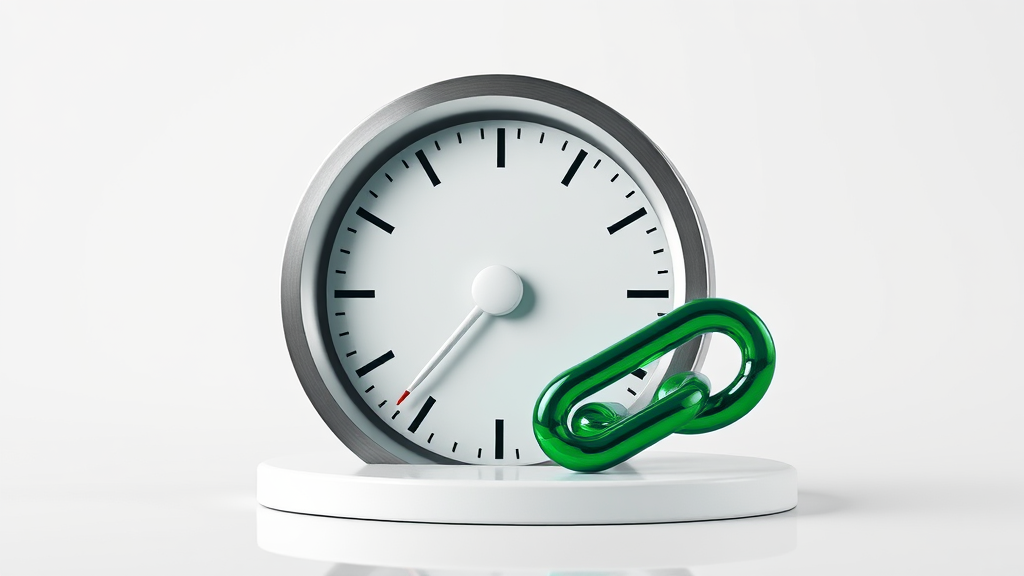 A brushed-steel gauge with its needle dropped to zero beside a perfectly intact emerald glass chain link on a white podium, on a white studio background