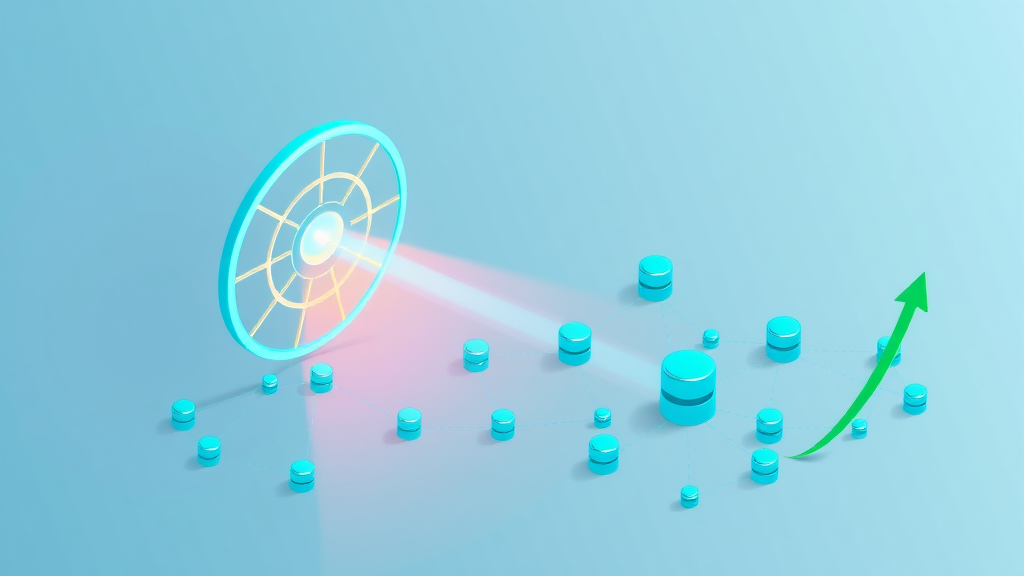 Flat isometric illustration of a glowing radar scanner sweeping a network of link nodes — a few caught in the beam dimmed as spam, the rest bright and healthy, with a small green growth arrow near the healthy cluster