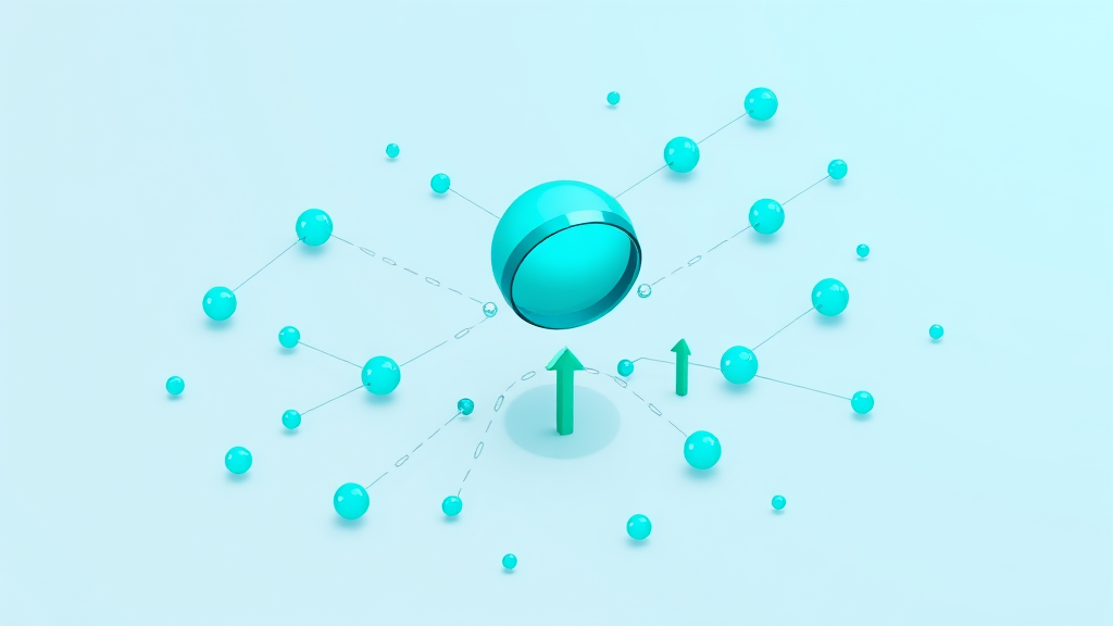 Flat isometric illustration of glowing nodes chained to a central sphere, a few nodes left unconnected with dotted gaps and a magnifying glass over one, emerald and blue palette