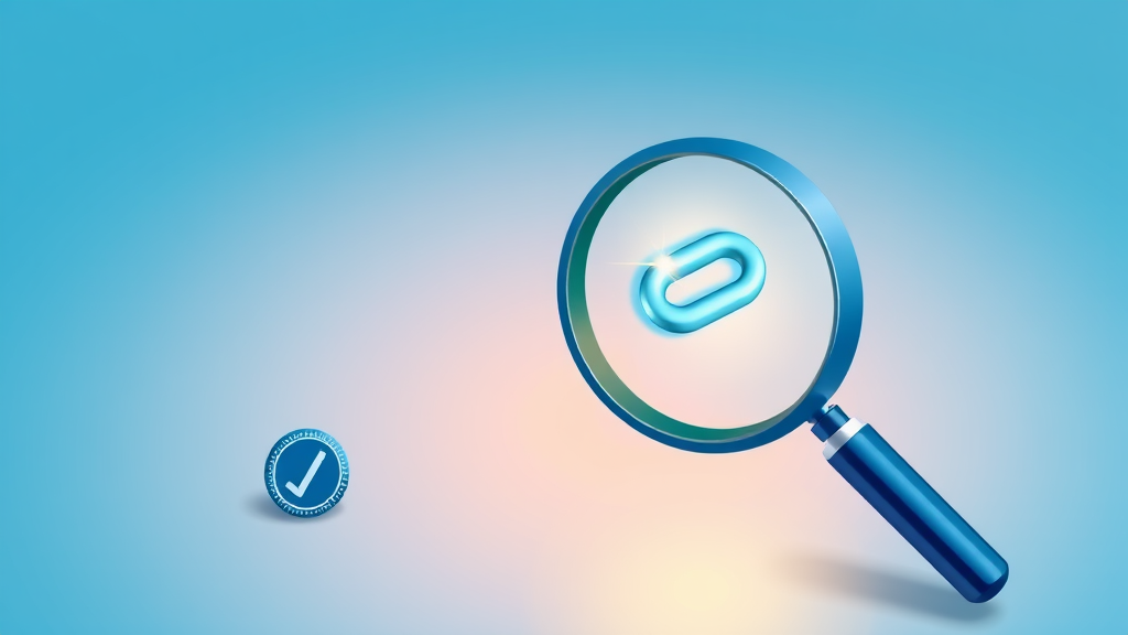 Isometric illustration of a premium chain link inspected under a magnifying glass with a quality badge